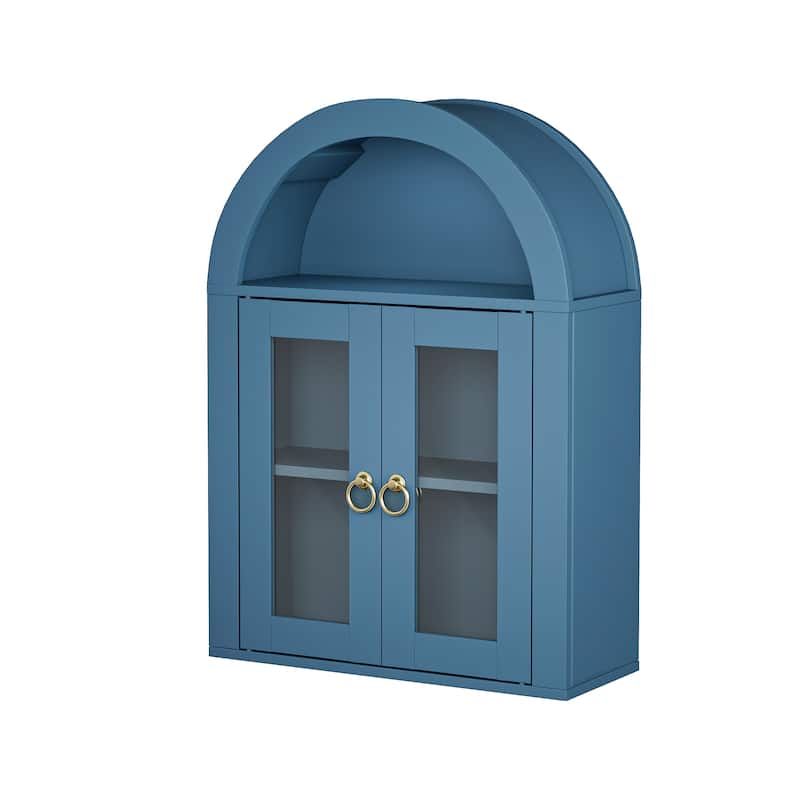 Wall Mounted Arched Cabinet with Glass Doors, Light and Adjustable Shelves for Laundry Room, Bathroom, Kitchen