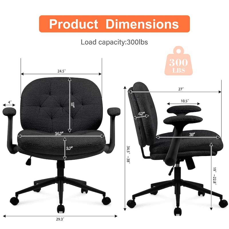 Cross Legged Office Chair with Flip-up Armrests and Wheels, Wide Seat