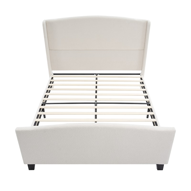 Upholstered Teddy Velvet 49.21" High Headboard Queen Size Bed Frame with 27.17" High Footboard
