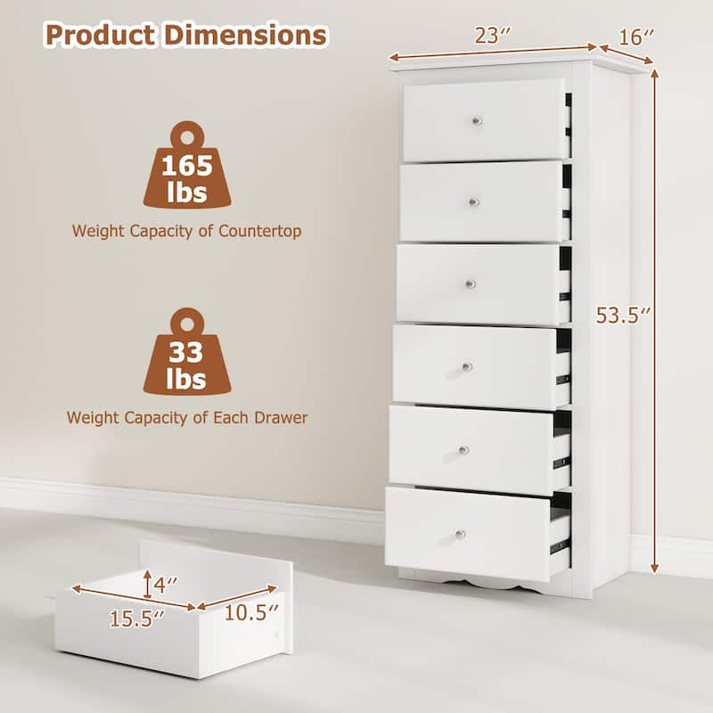 Gymax 6 Drawer Dresser 53.5'' Tall Storage Cabinet with Metal Sliding