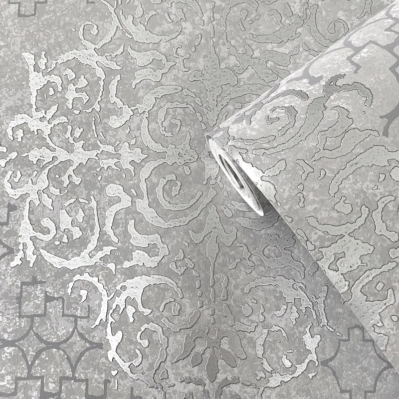 Galerie Wallcoverings Lustre Collection Embossed Damask Non-woven Metallic Wallpaper Roll