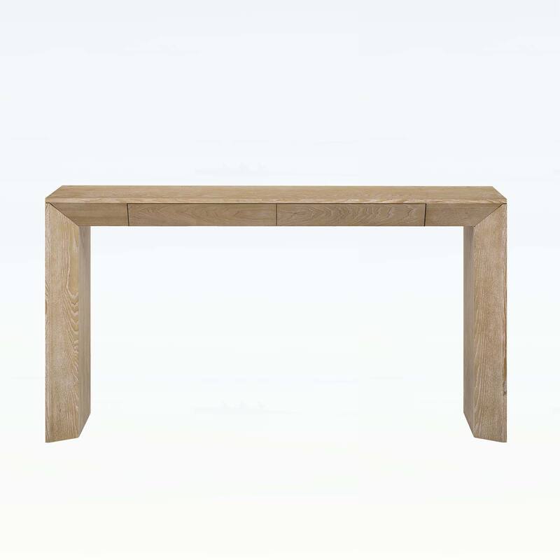 Farmhouse Console Table with 2 Concealed Drawers,Waterfall Edge,Thick Legs