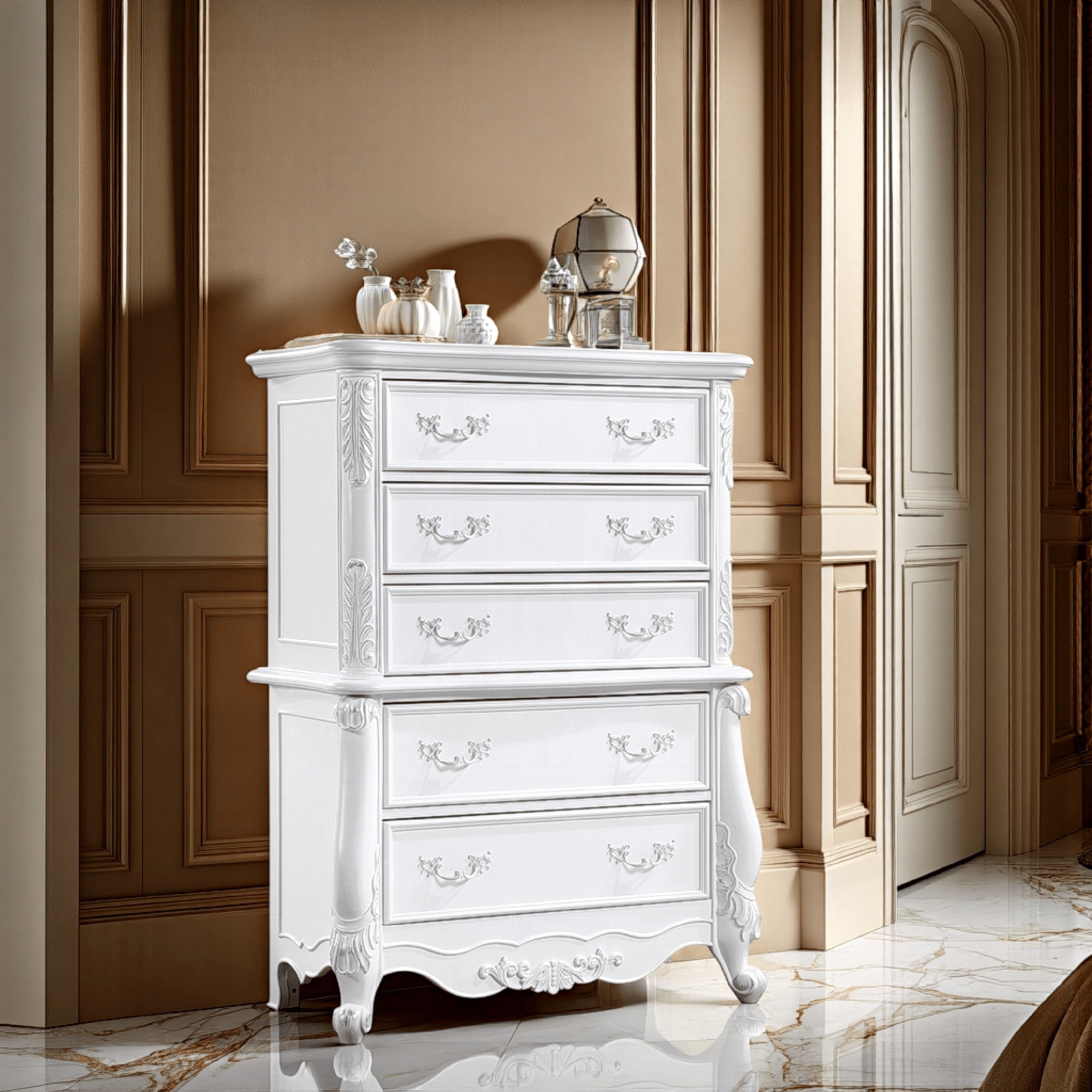 tall dresser for bedroom white 6 Drawer with Sturdy Wood Frame Drawer Chest Simple partial assembly only (you only need to attach the legs) White And Macadamia 2 Drawer