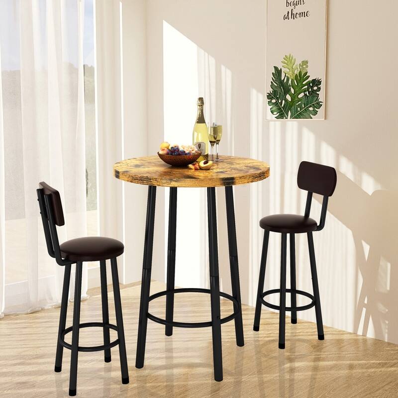3 Piece Pub Dining Set, Kitchen Counter Height Bistro Set, Round Bar Table and 2 Stools for Living Room and Small Space