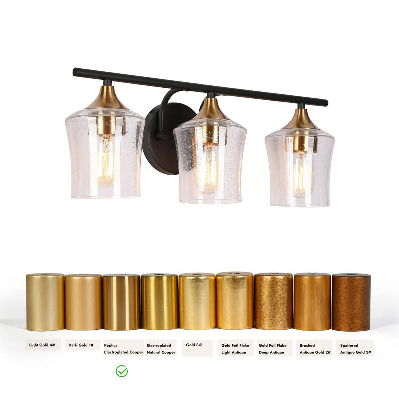 Modern Black Gold 2/3/4-Light Linear Bathroom Vanity Lights with Seeded Glass