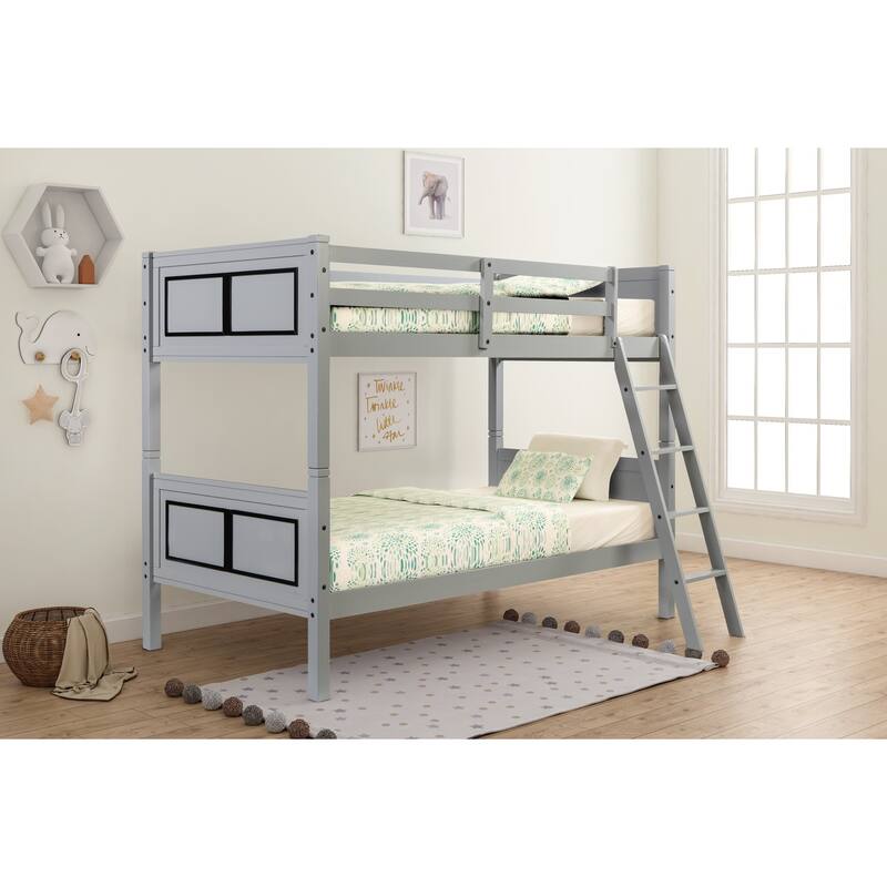 Twin Over Twin Bunk Bed with Angled Ladder Rails