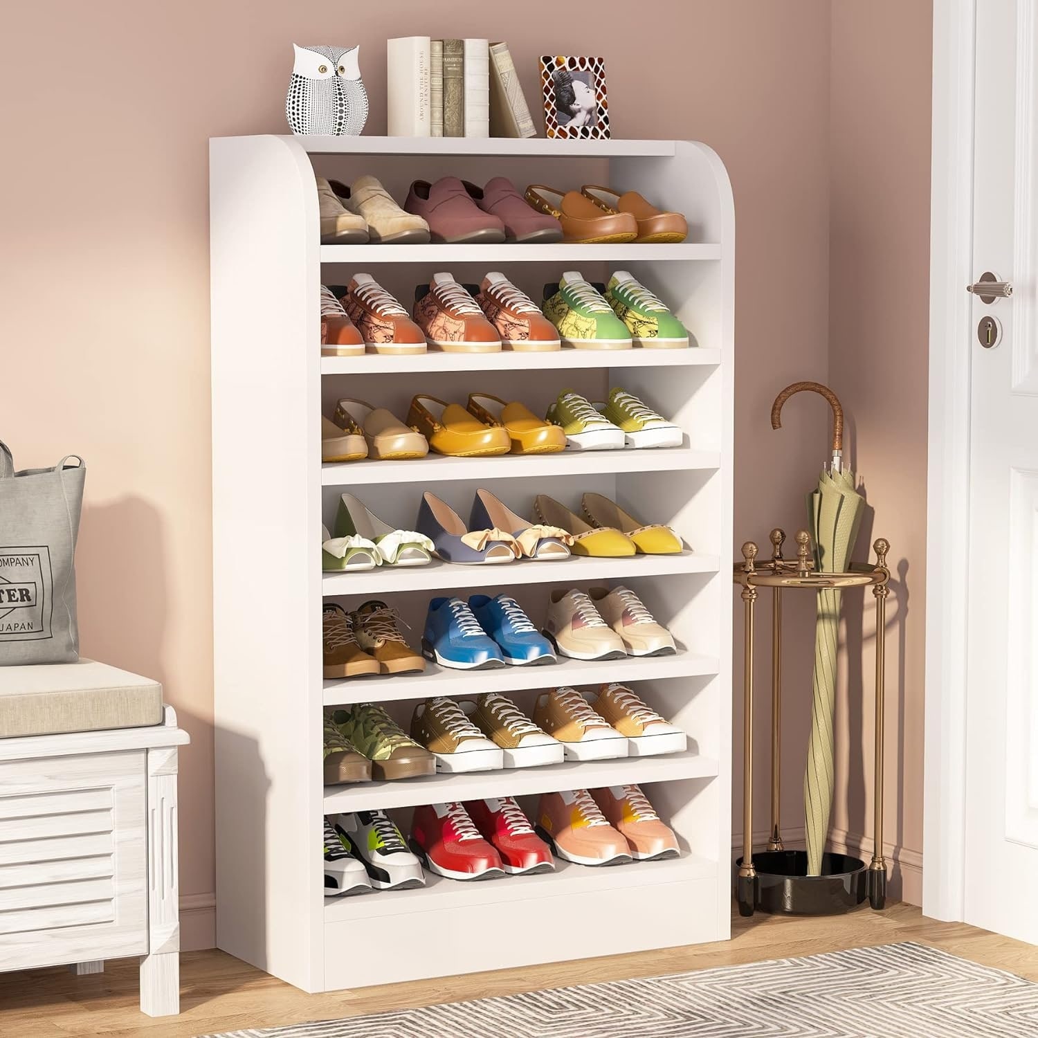 8-Tier Modern White Shoe Cabinet for Entryway Storage Organizer-image