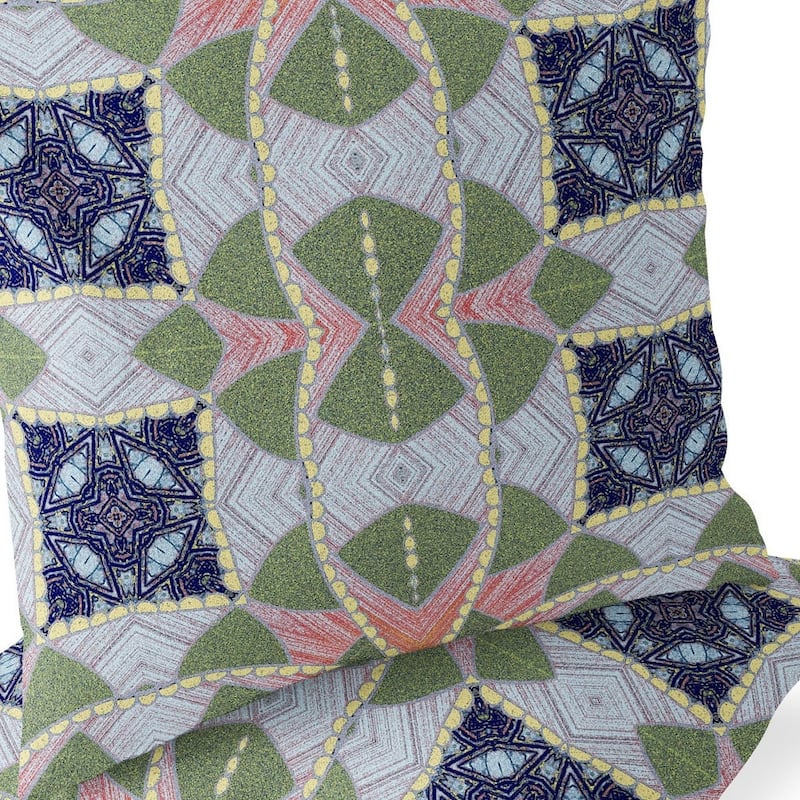 HomeRoots Set of Two 16" X 16" Green and Pink Blown Seam Eclectic Indoor Outdoor Throw Pillow - 16.00' X '16.00' X '5.00