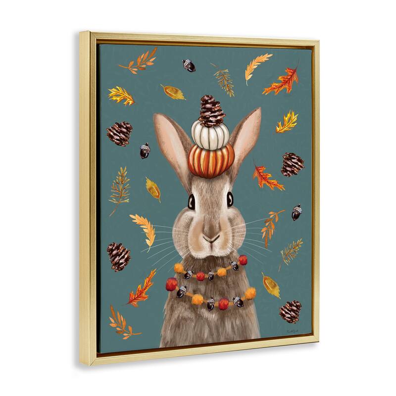 Stupell Festive Autumnal Hare Framed Floater Canvas Wall Art Design By Elizabeth Tyndall