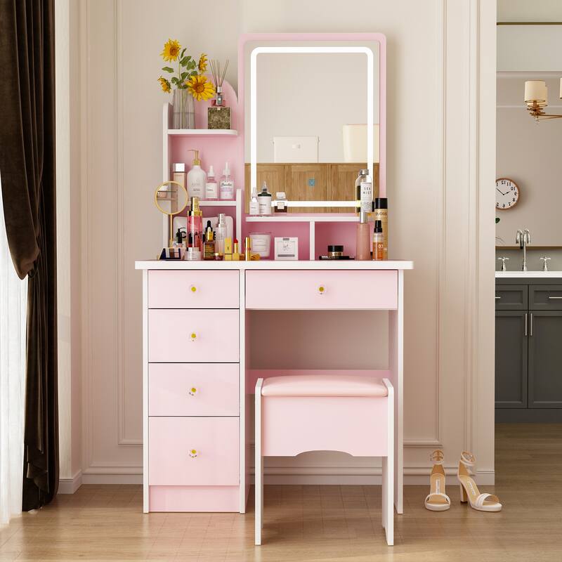 31.5" Wide Makeup Vanity With Stool and Touching Light Mirror - 31.5"W