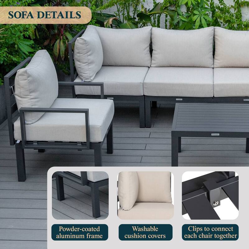 Outdoor 7-Piece Modern Patio Sectional Sofa Set Aluminum Frame W/ Coffee Table for Outdoor Summer Porch Backyard