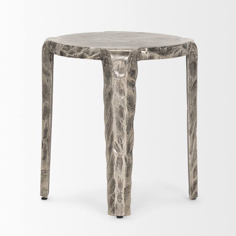 Randy Textured Silver Nickel Cast Aluminum Metal Accent Table - 20.5L x 20.5W x 21.3H