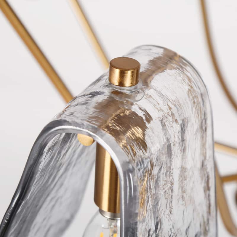 Modern Gold 8-Light Wheel Chandelier Smoky Grey Glass Lights for Dining Room Bedroom - 35.4" Dia. x 21.2" H