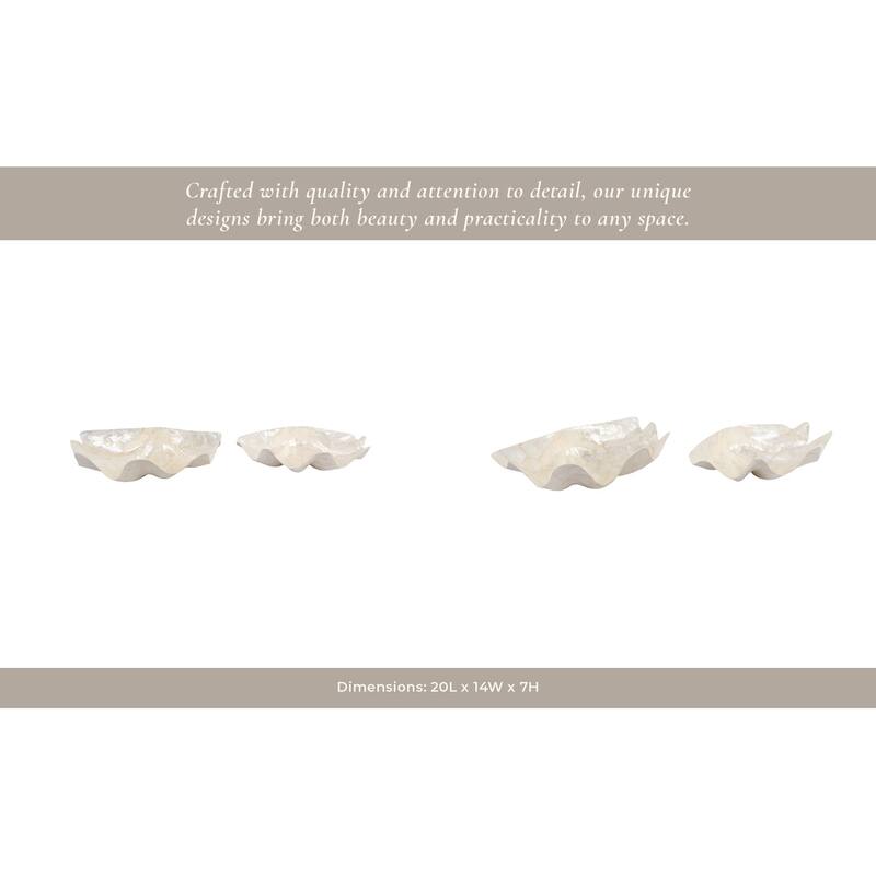 Capiz Decorative Bowls Coastal Shell Design (Set of 2) - 6" Ivory - 20" x 14" x 7"