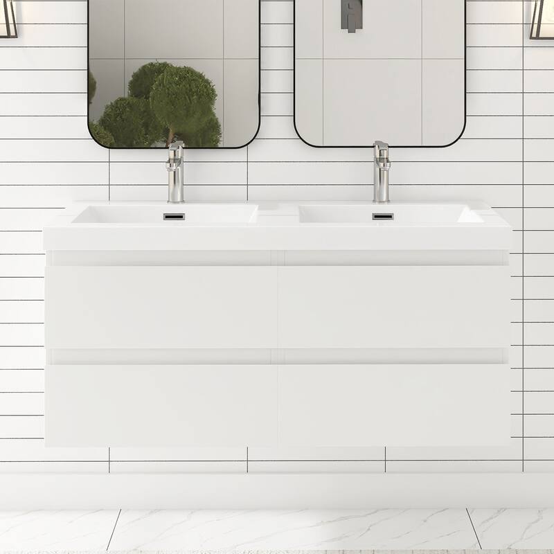 Angela 47 in.W x 19.5 in.D x 20.5 in.H Wall-Mounted Bath Vanity with White Cultured Marble Top