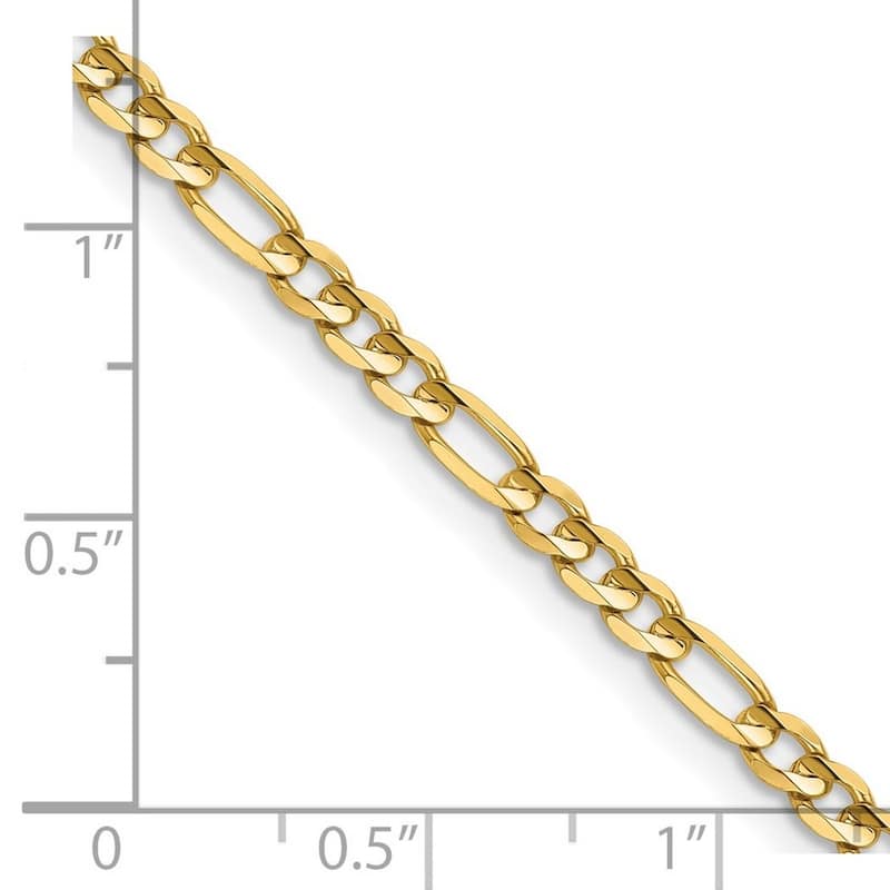 Curata 14k Yellow Gold Solid Polished 3mm Concave Open Figaro Chain Bracelet Lobster Claw