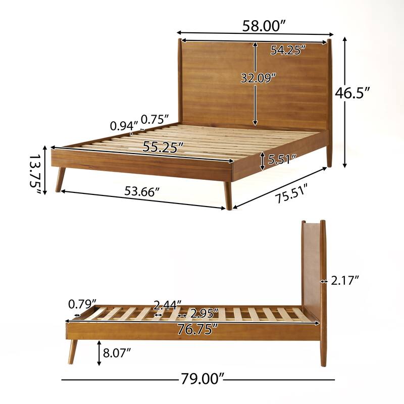 Classic Low Profile Platform Bed Wood Frame Bed Wingback Bed Slat Support Bed