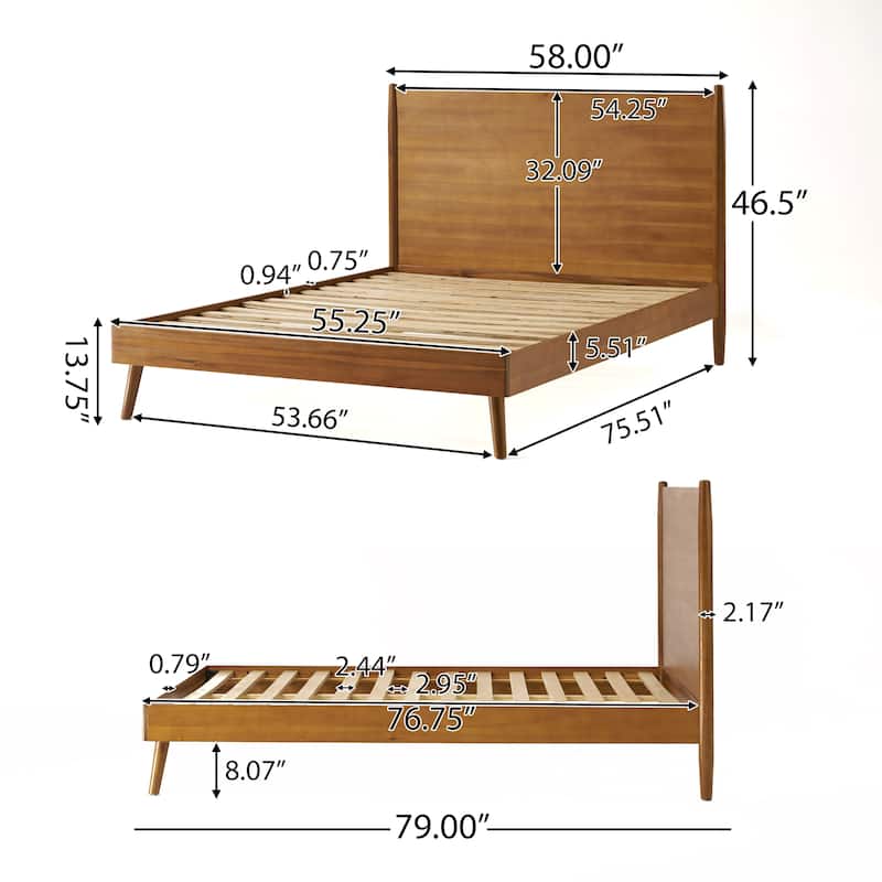 Modern Style Acacia Wood Platform Bed with Iconic Splayed Legs for Bedroom