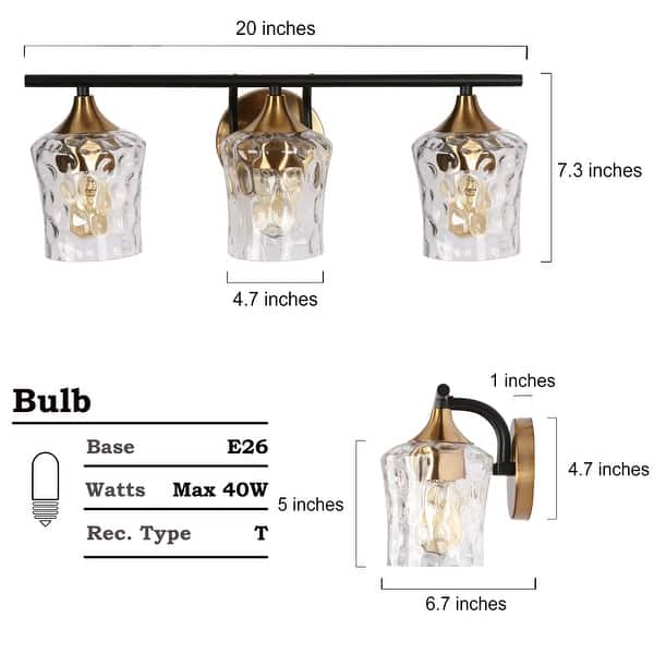 dimension image slide 1 of 7, Modern Black Gold Bathroom Vanity Light Hammered Glass Wall Sconces Lamps with 1/2/3/4 Lights