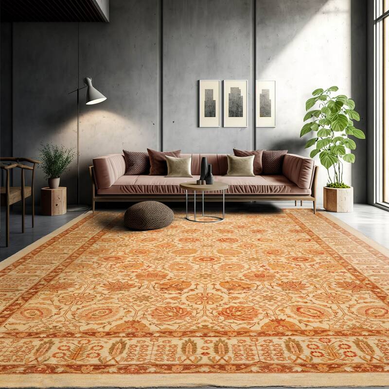 Hand Knotted Peshawar Ivory, Brown Wool Traditional Oriental Area Rug - 10' 4'' x 13' 7''