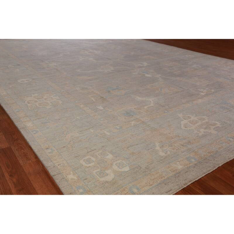 Hand Knotted Oriental 100% Wool Carpet Transitional All-Over Greys & Charcoal Oushak Area Rug - 13' 11'' X 10' 1''