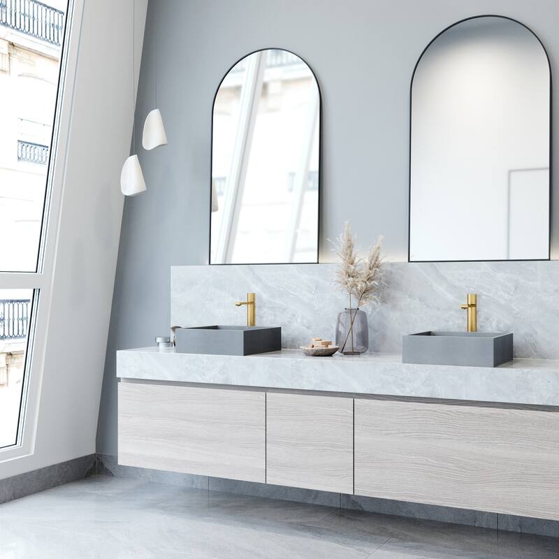 VIGO Alhambra 15"L x 15"W x 5"H Concreto Stone Square Bathroom Vessel Sink