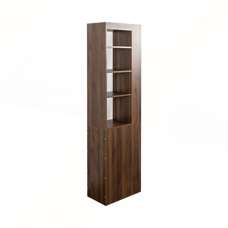 70.87 H Modern Wooden Tall Display Storage Cabinet with 4-Tier Shelves and 4 Small Display Shelves