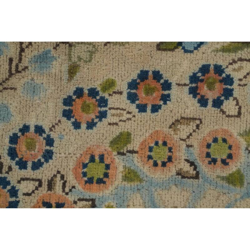 Hand Knotted Oriental 100% Wool Carpet Traditional Floral Navy Blue & Blues Kerman Area Rug - 10' 0'' X 6' 9''