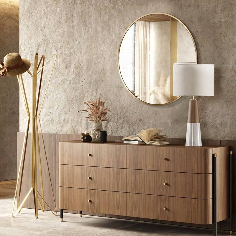 Metal Framed Round Bathrrom Mirror - 20 Inch Gold Round
