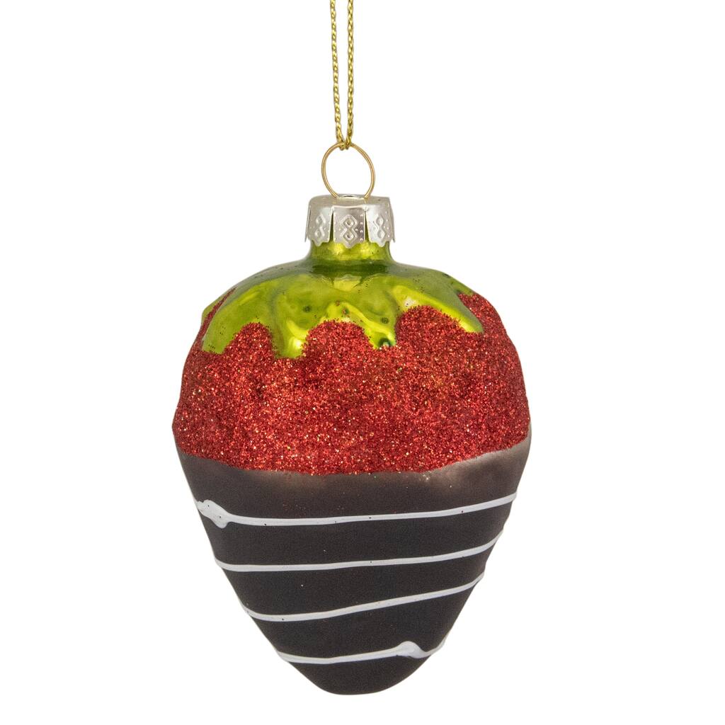 2.75" Chocolate Covered Glittered Strawberry Christmas Glass Ornament