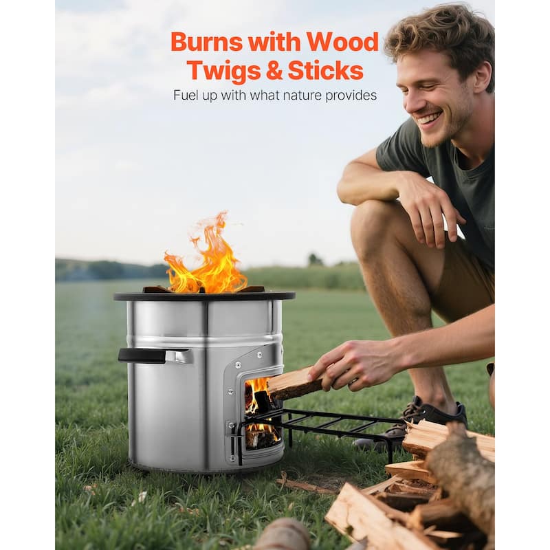 Portable Stainless Steel Rocket Stove for Camping, Wood Burning