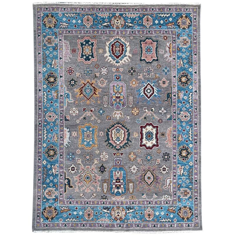 Gray/E.Blue Hand Knotted Wool Traditional Colorful Mahal Classic Rug, 8' x 10', plush cozy accent - L