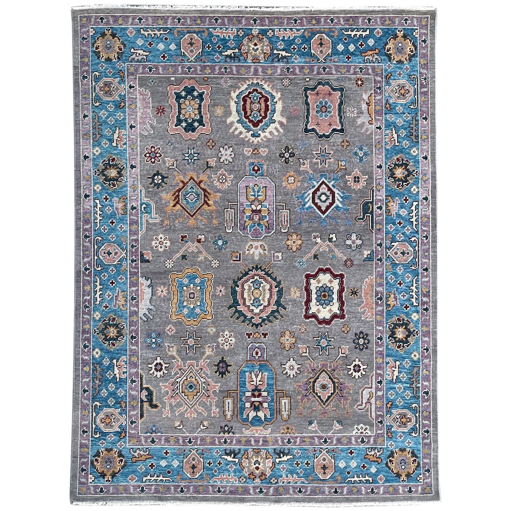 Gray/E.Blue Hand Knotted Wool Traditional Colorful Mahal Classic Rug, 8' x 10', plush cozy accent - L