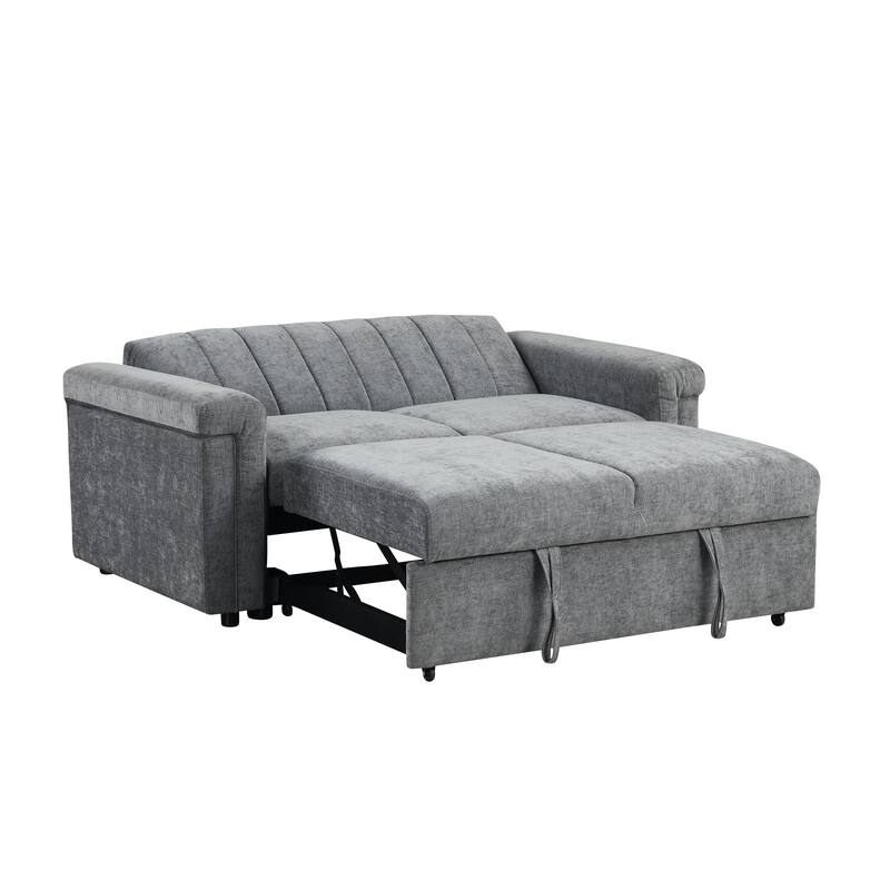 Convertible Soft Cushion Sofa Pull Bed for Two People, Gray, Polyester