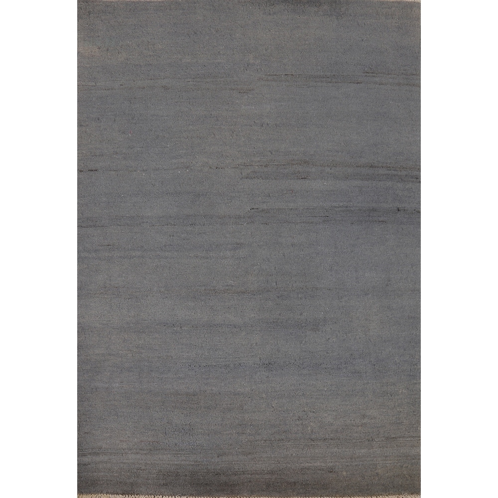 Gray Blue Gabbeh Modern Foyer Rug Hand-Knotted Wool Carpet - 3'7"x 4'9"