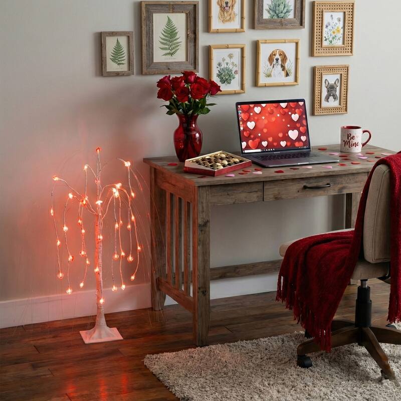 3-ft Pre-Lit Valentine's Day Willow Tree with 40 Heart Shaped Lights