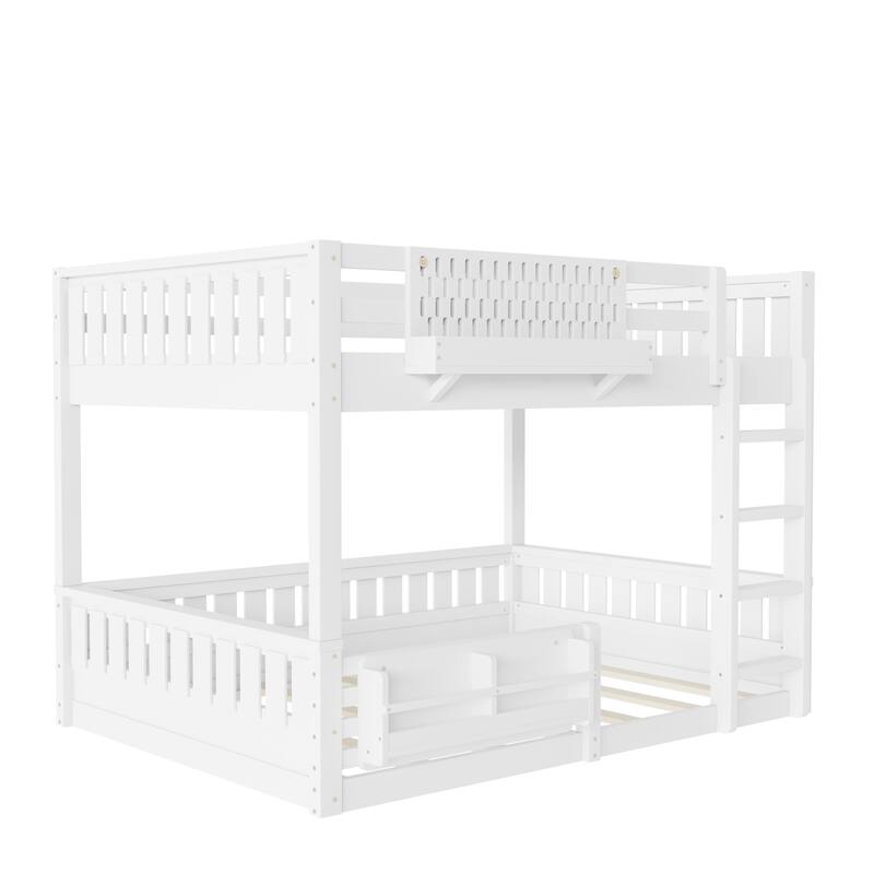Wooden Bunk Bed of 3 Kinds Size with Pegboard, Bookshelf and Guardrails, Detachable Bunk Bed Convertible 2 Platform Beds