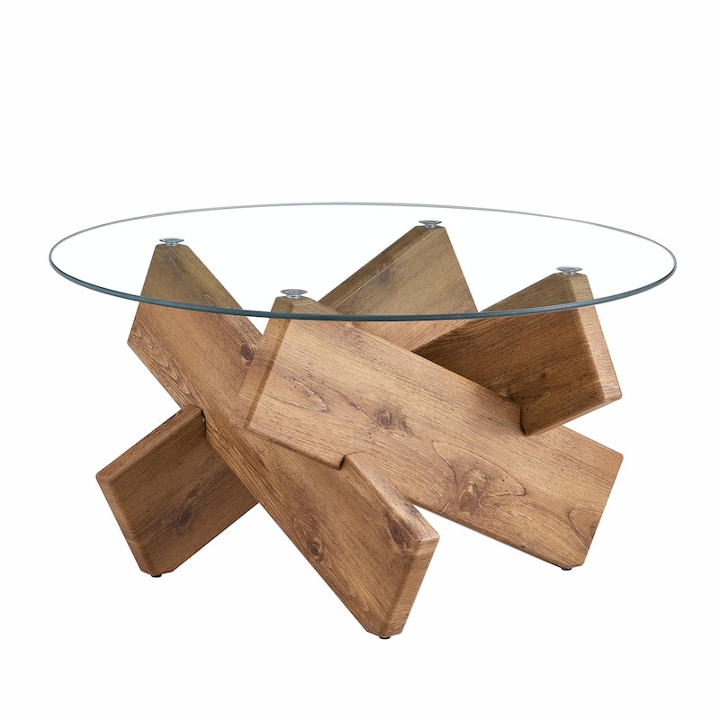 Modern 33.4-Inch Circular Glass Coffee Table with Distinctive Design