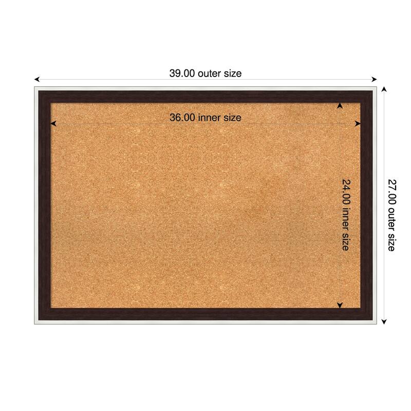 Maya Espresso Silver Framed Cork Board - Bulletin Board, Organization Board, Pin Board - Natural - 39 x 27 in