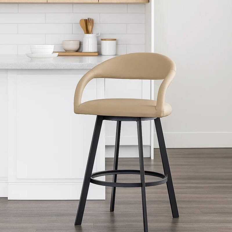 Monie Swivel Counter Stool Chair, Floating Back, Beige Faux Leather