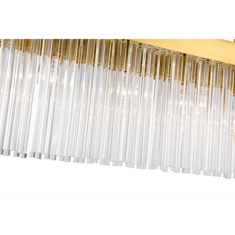 Artcraft Emma 7-Light Island-Light - Brushed Brass with Clear Glass Rods Shade