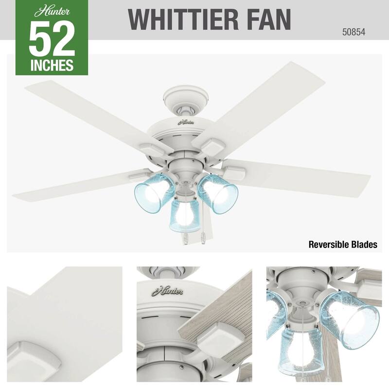 Hunter 52" Whittier Ceiling Fan with LED Light and Pull Chain - Matte White
