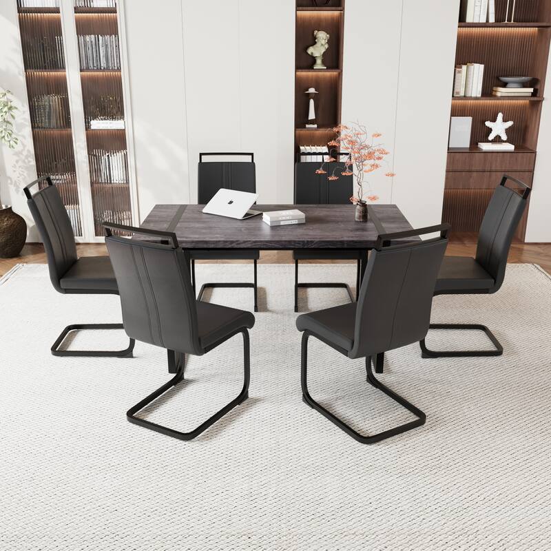 Modern Dining Set with Rectangular MDF Black Table & High Back C-shaped Tube Chairs