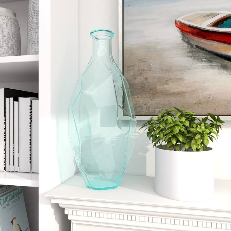 Recycled Glass Handmade Tall Spanish Bottleneck Decorative Vase - Blue, Teal, Clear - Roche River Decor