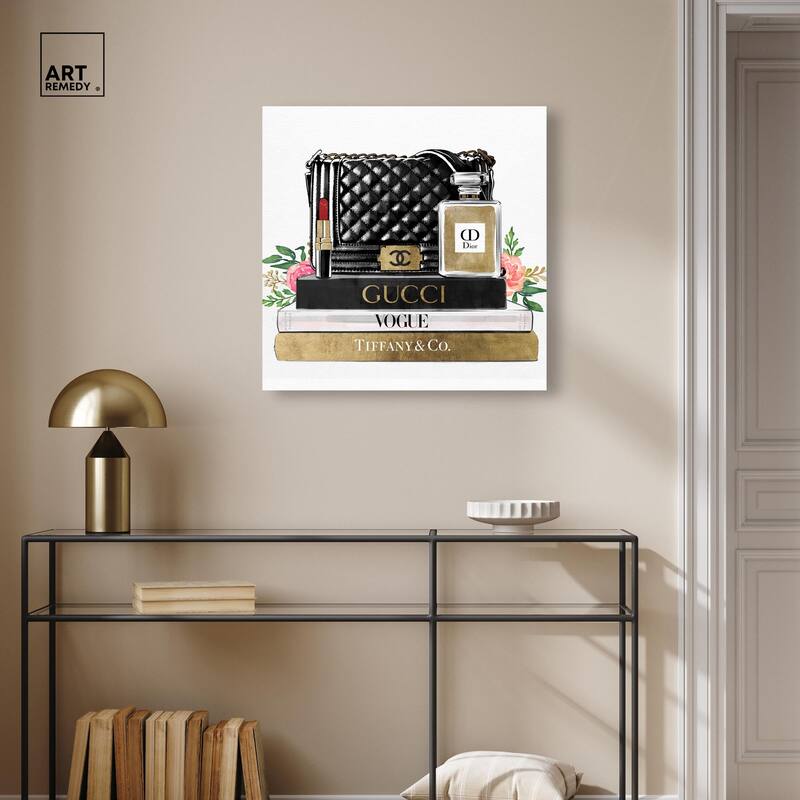 Luxury Paris Handbag and Books Canvas by Art Remedy, Gallery Wrapped