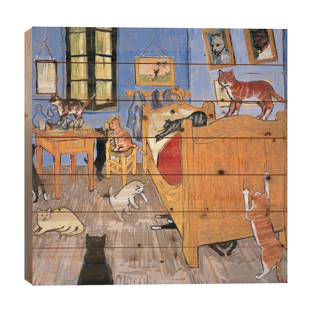 Van Gogh Arles Cat Print On Wood by Chameleon Design, Inc. - Multi-Color