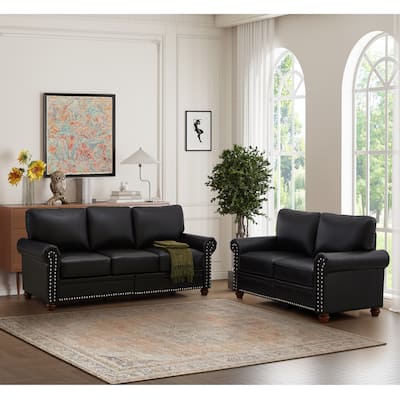 Modern Living Room Sofa Set with Storage - 2+3 Faux Leather Seating