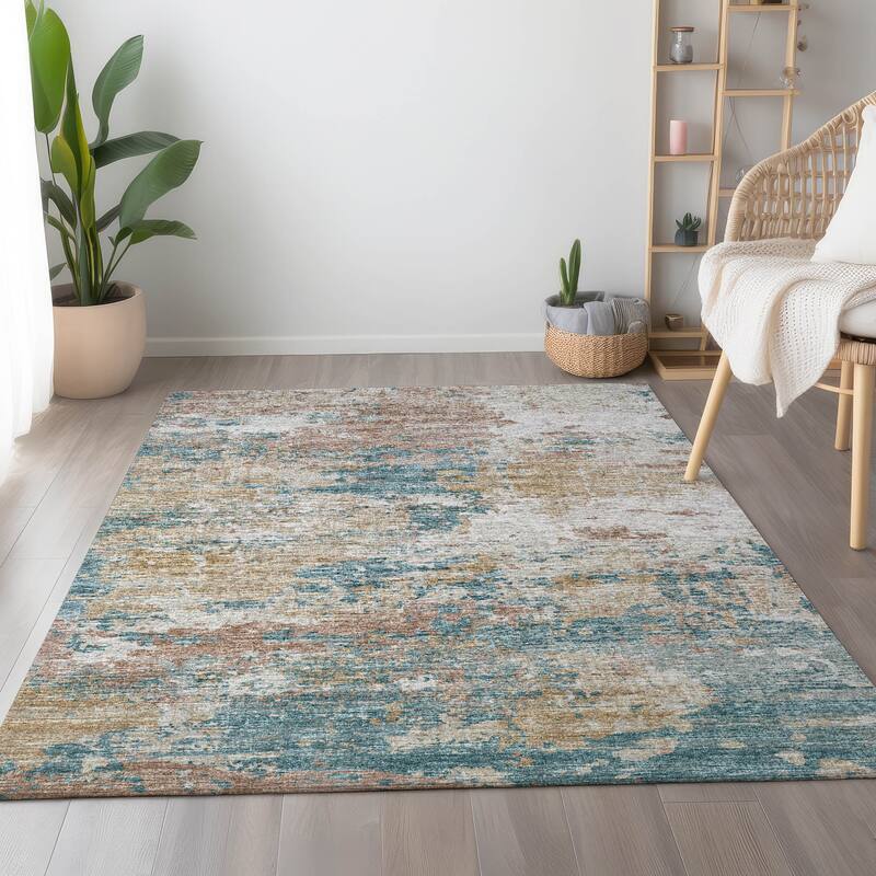 Premium Washable Super Soft Abstract Modern Mayfield Rug - Teal - 8' x 10' - Rectangle