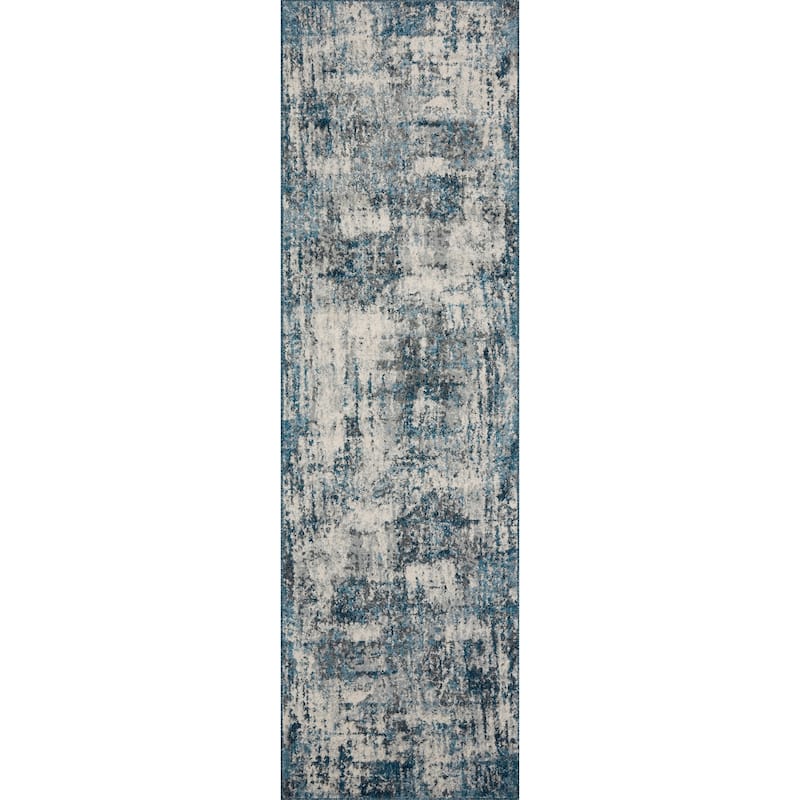 Alexander Home Grant Modern Abstract Area Rug - 2'-4" x 10' - Natural / Ocean