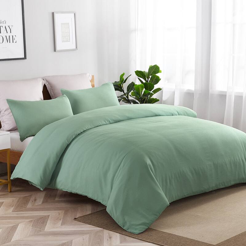 Light-Weight Microfiber Duvet Cover Set with Zipper Closure - Green - King